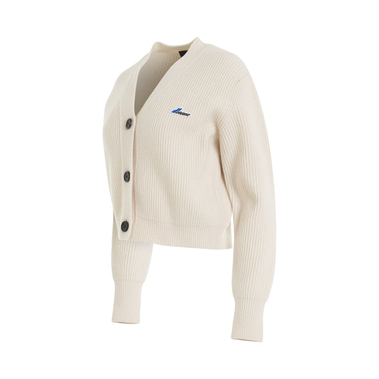 Logo Patched Short Knit Cardigan in Ivory