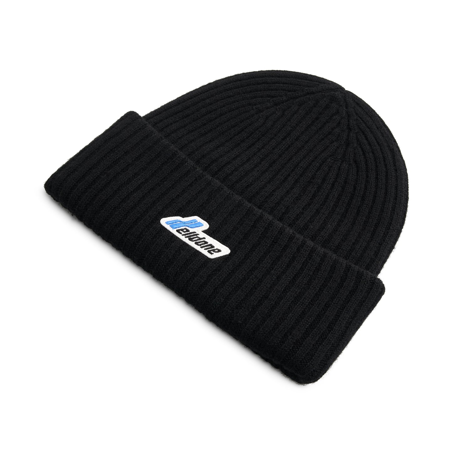 Logo Patched Knit Beanie in Black