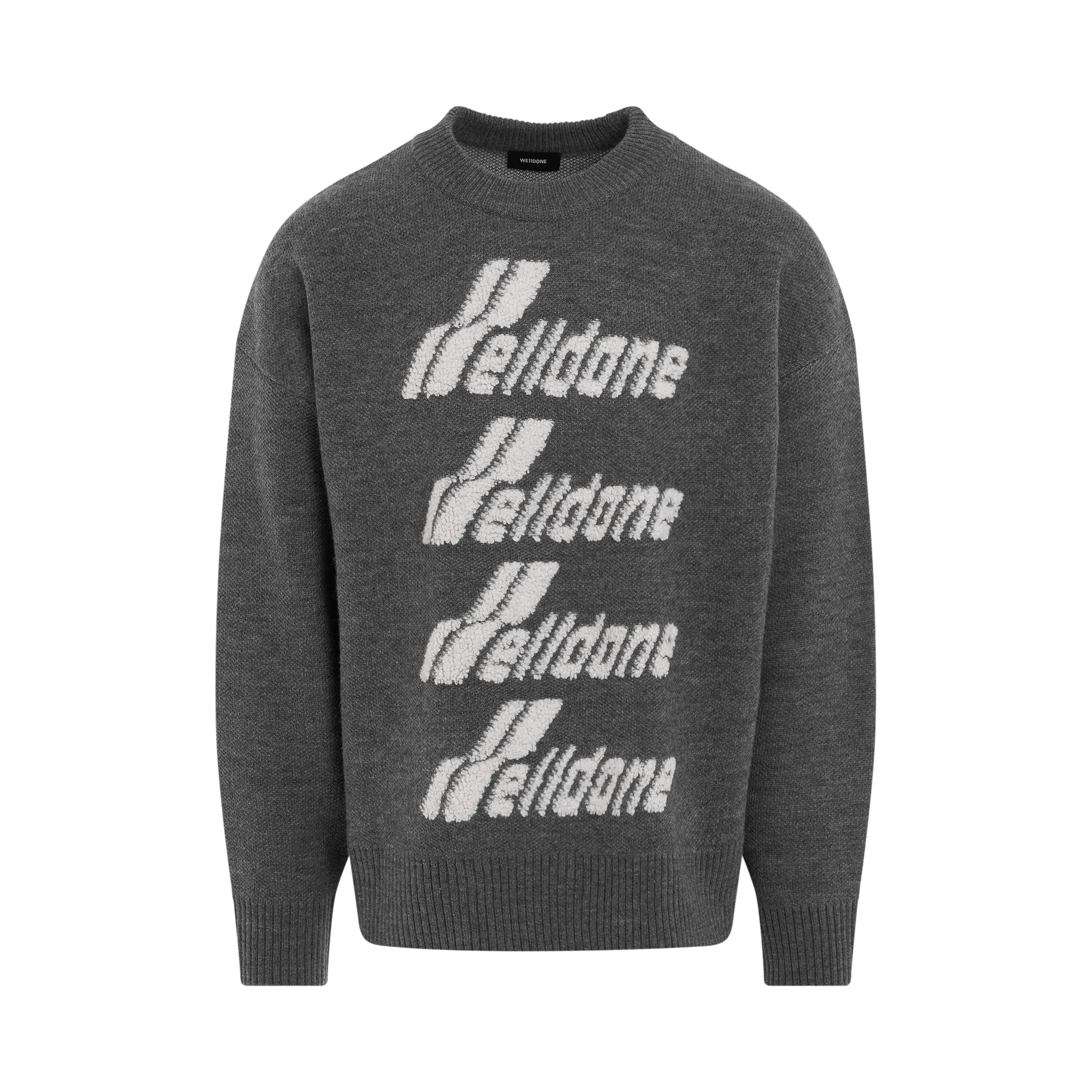 Logo Pile Knit Sweater in Grey