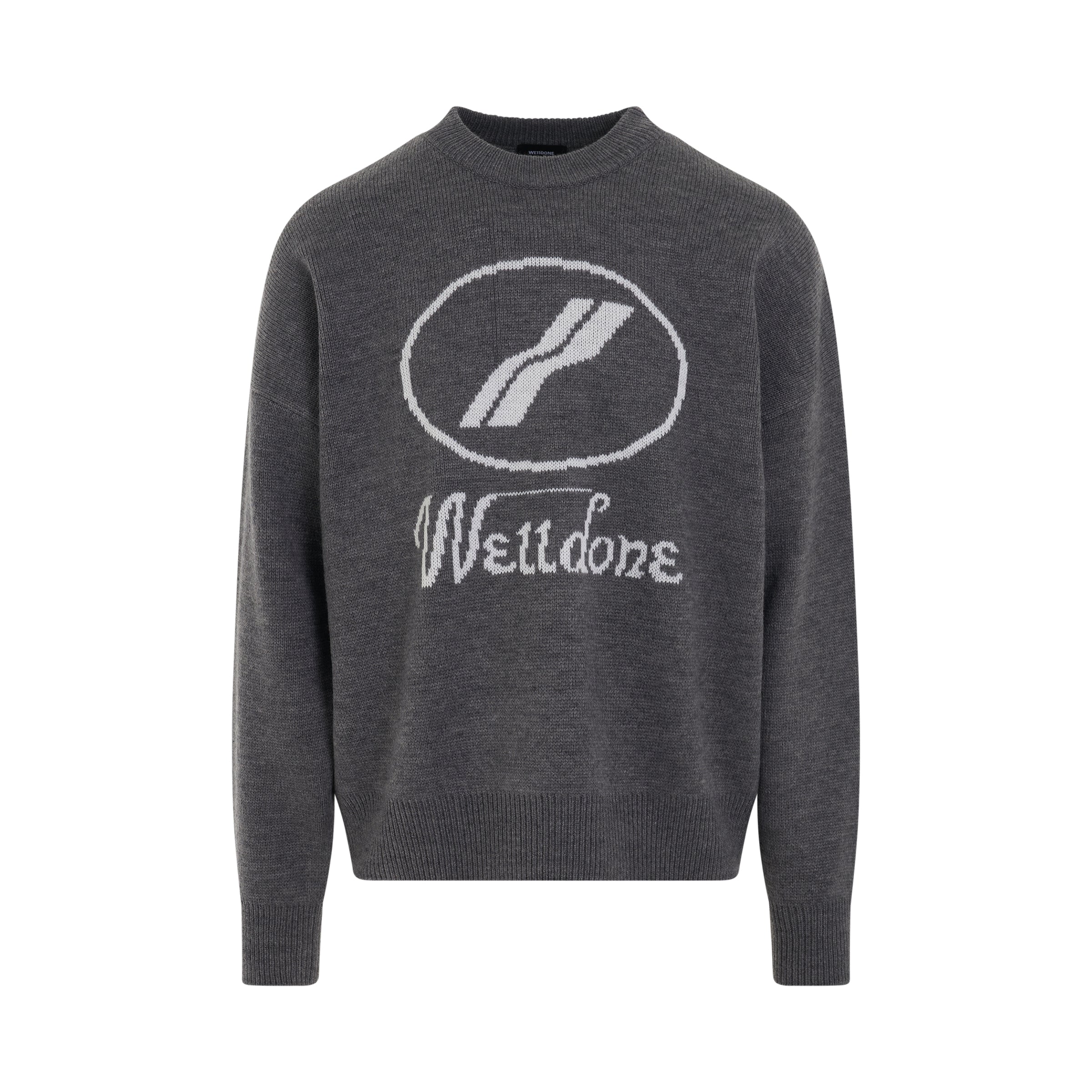 Logo Jacquard Intarsia Sweater in Grey