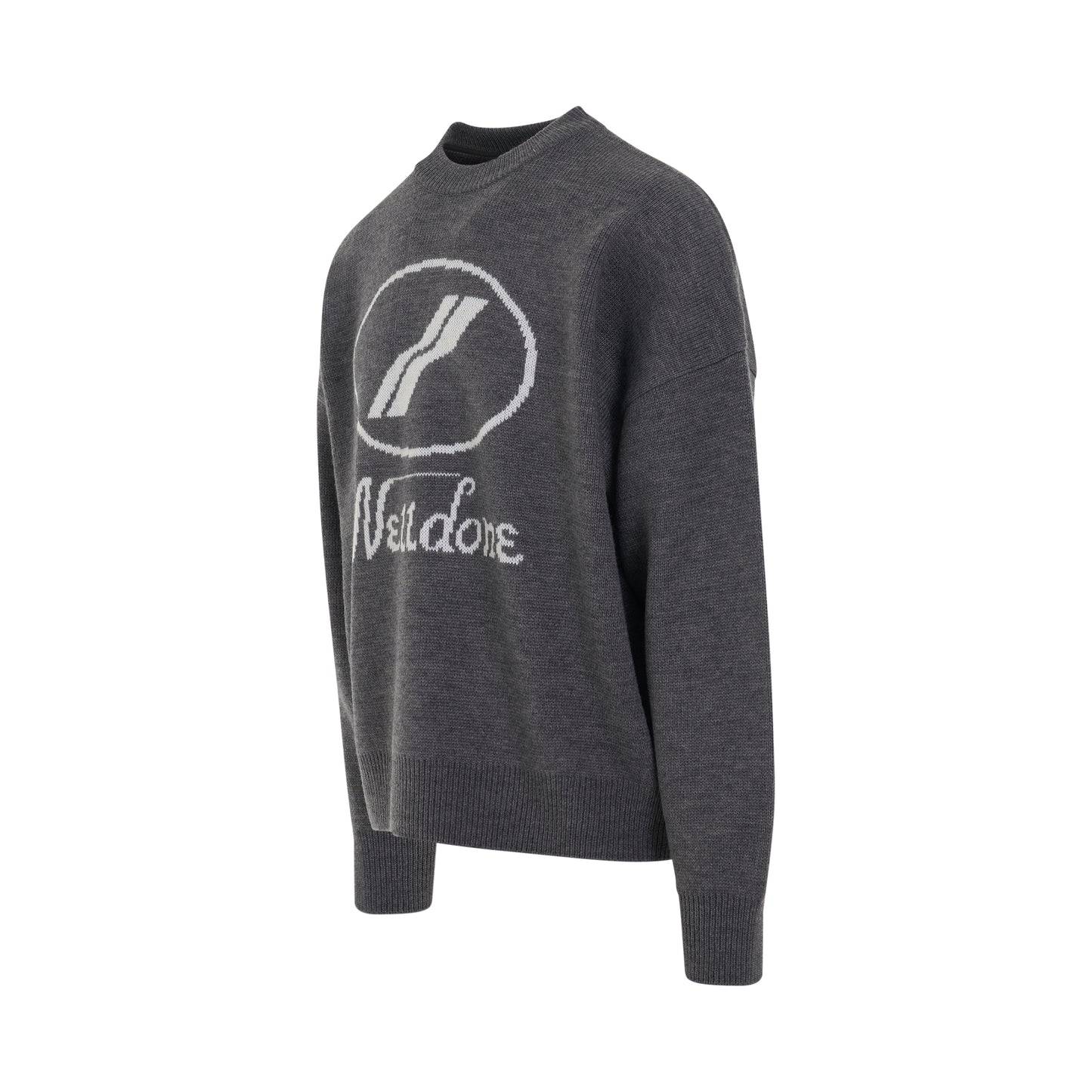 Logo Jacquard Intarsia Sweater in Grey