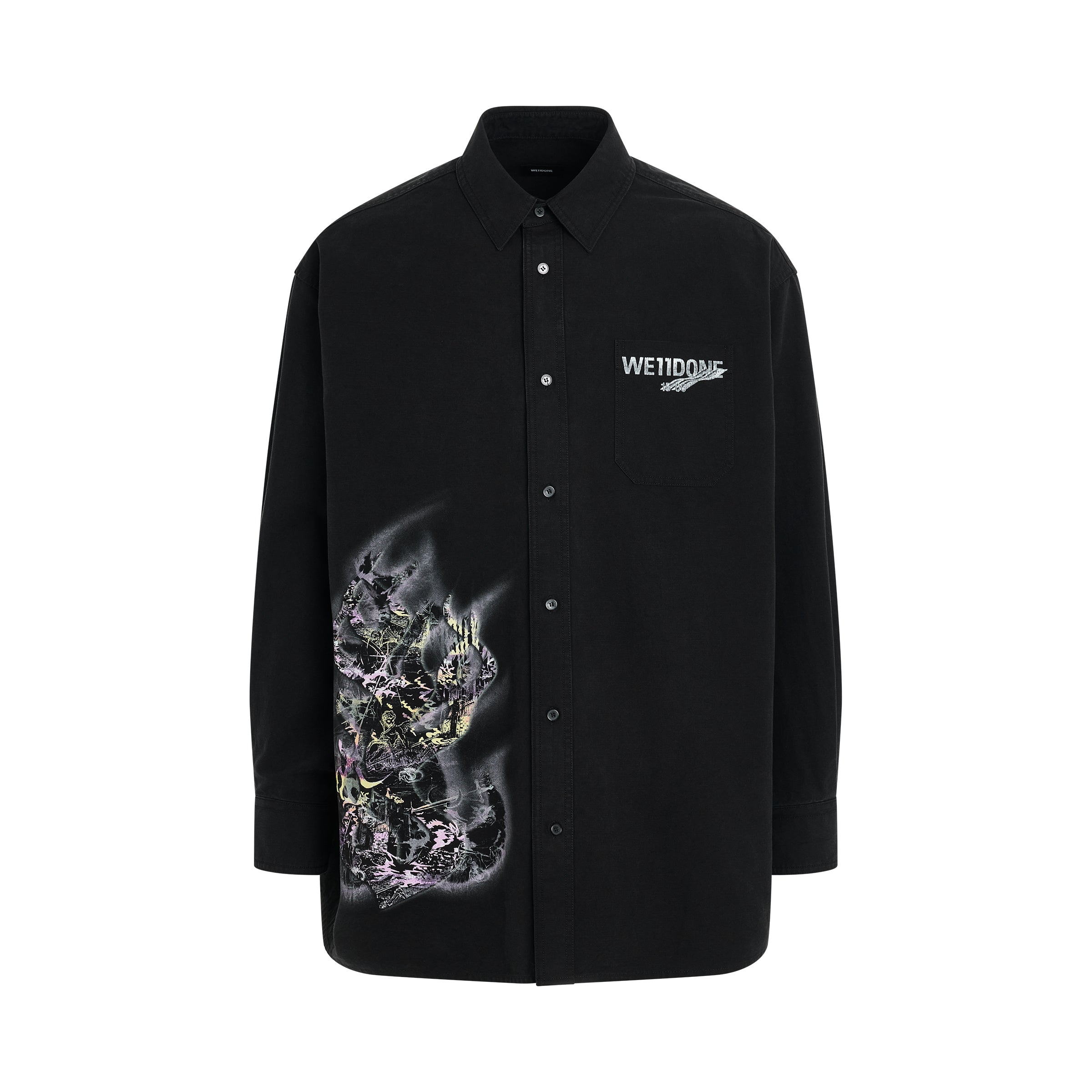 Abstract Print One Pocket Shirt in Black