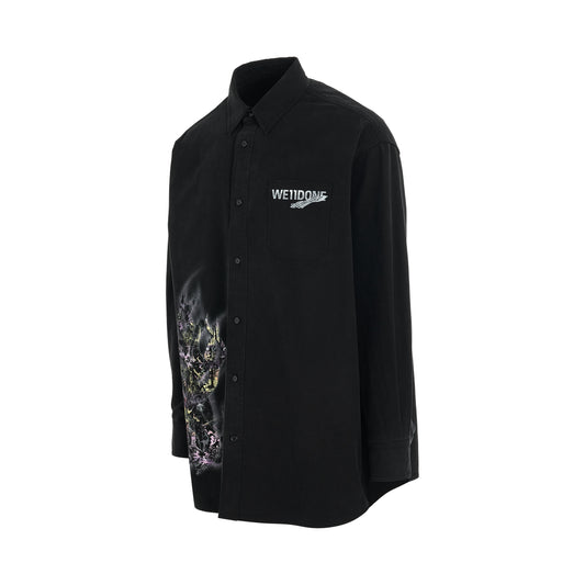 Abstract Print One Pocket Shirt in Black