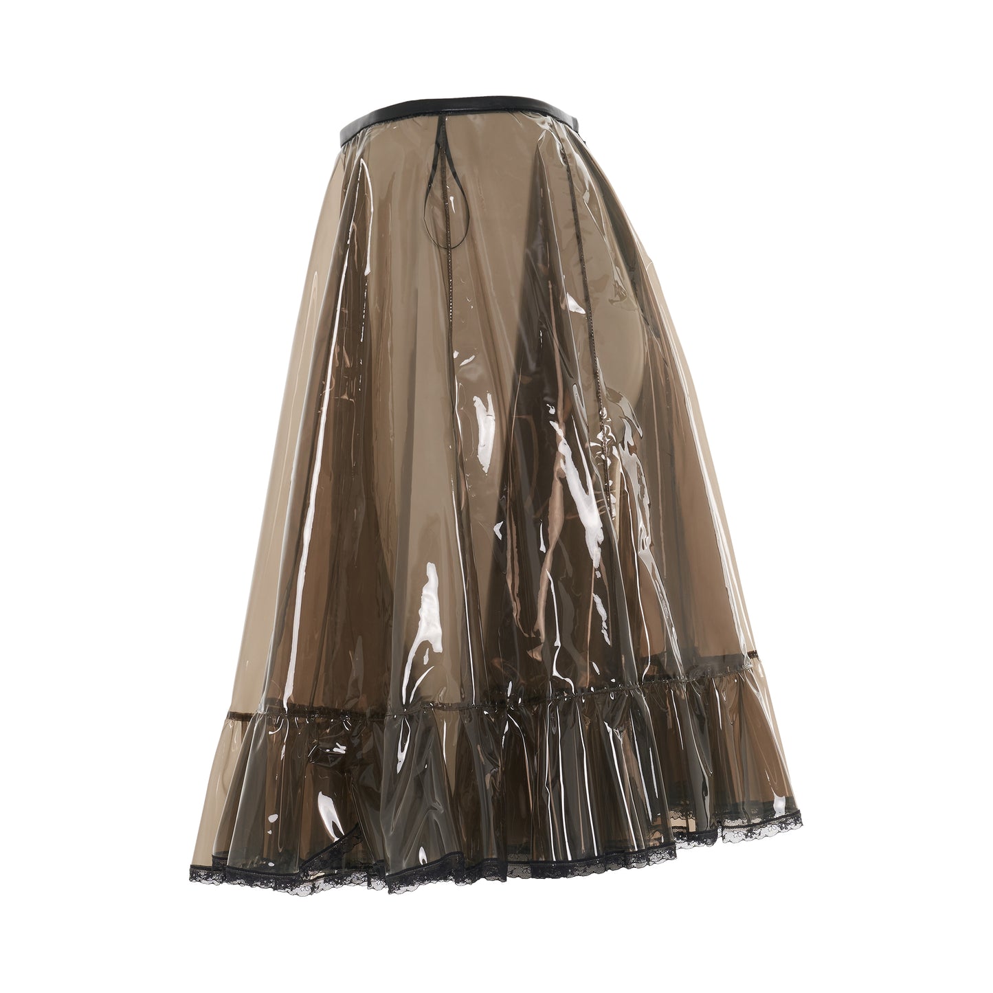 Lace Detail Flared PVC Skirt in Black