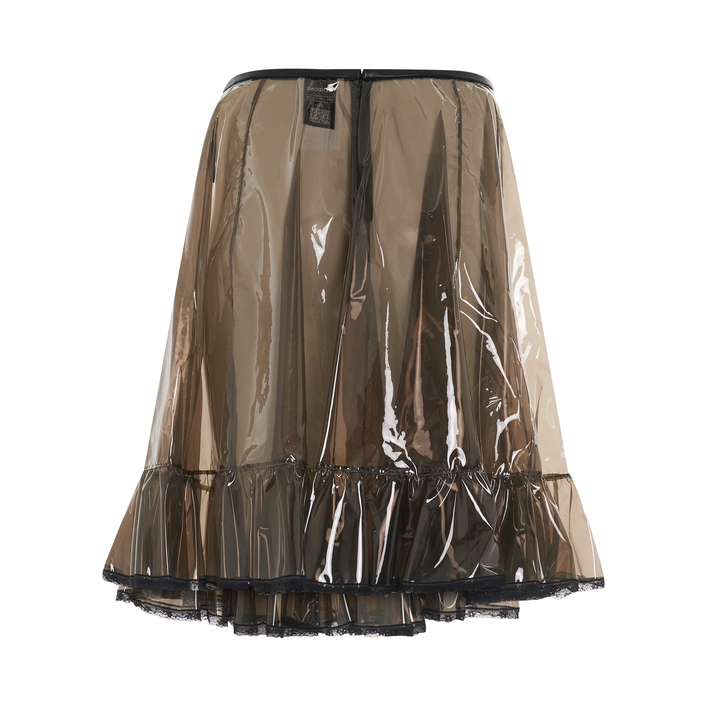 Lace Detail Flared PVC Skirt in Black