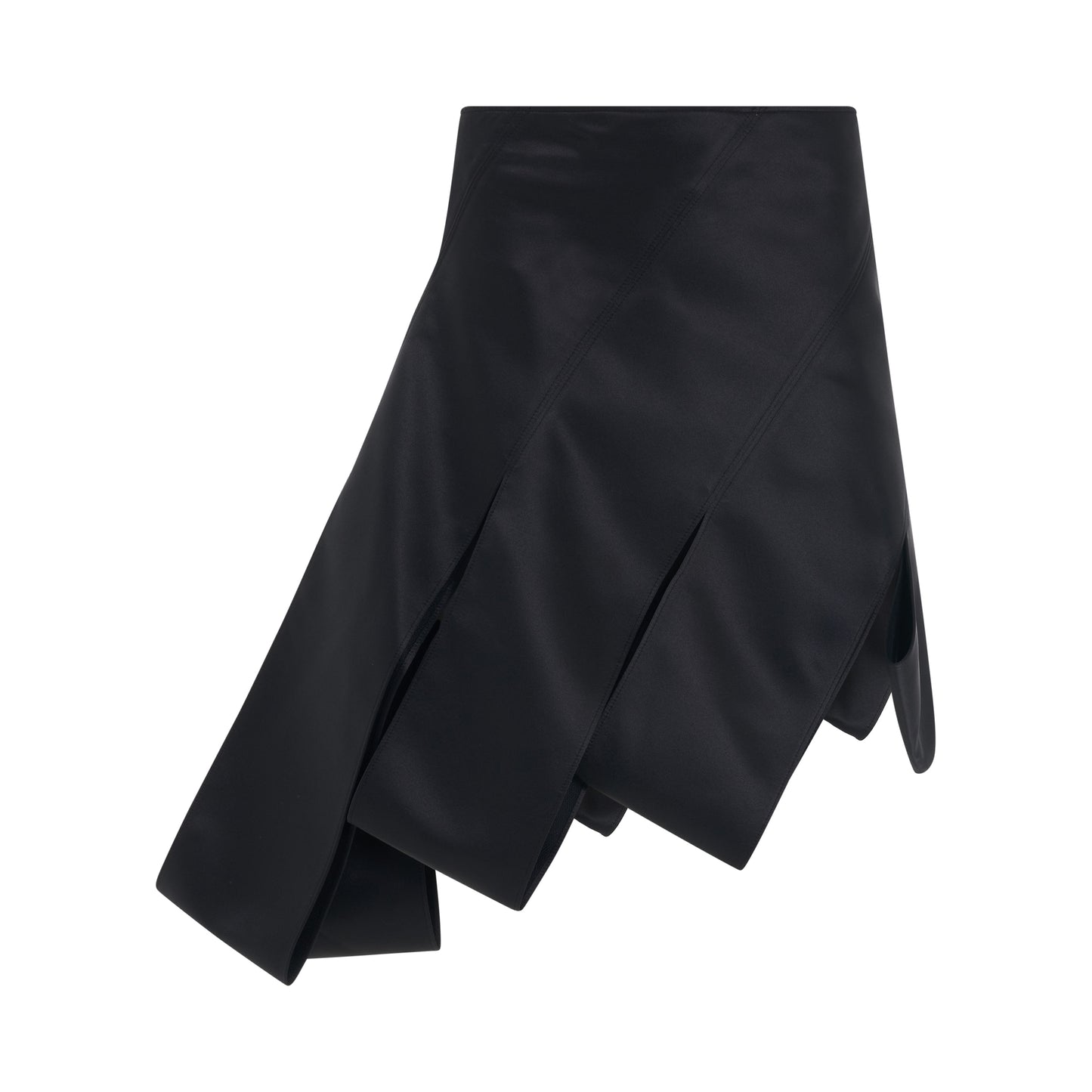 Satin Asymmetrical Slit Skirt in Black