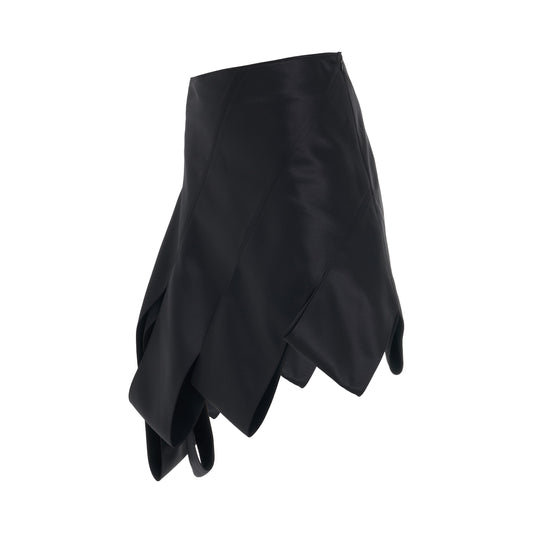 Satin Asymmetrical Slit Skirt in Black