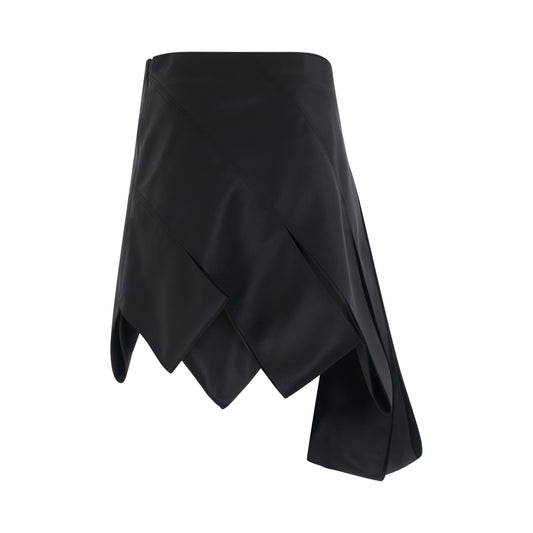 Satin Asymmetrical Slit Skirt in Black