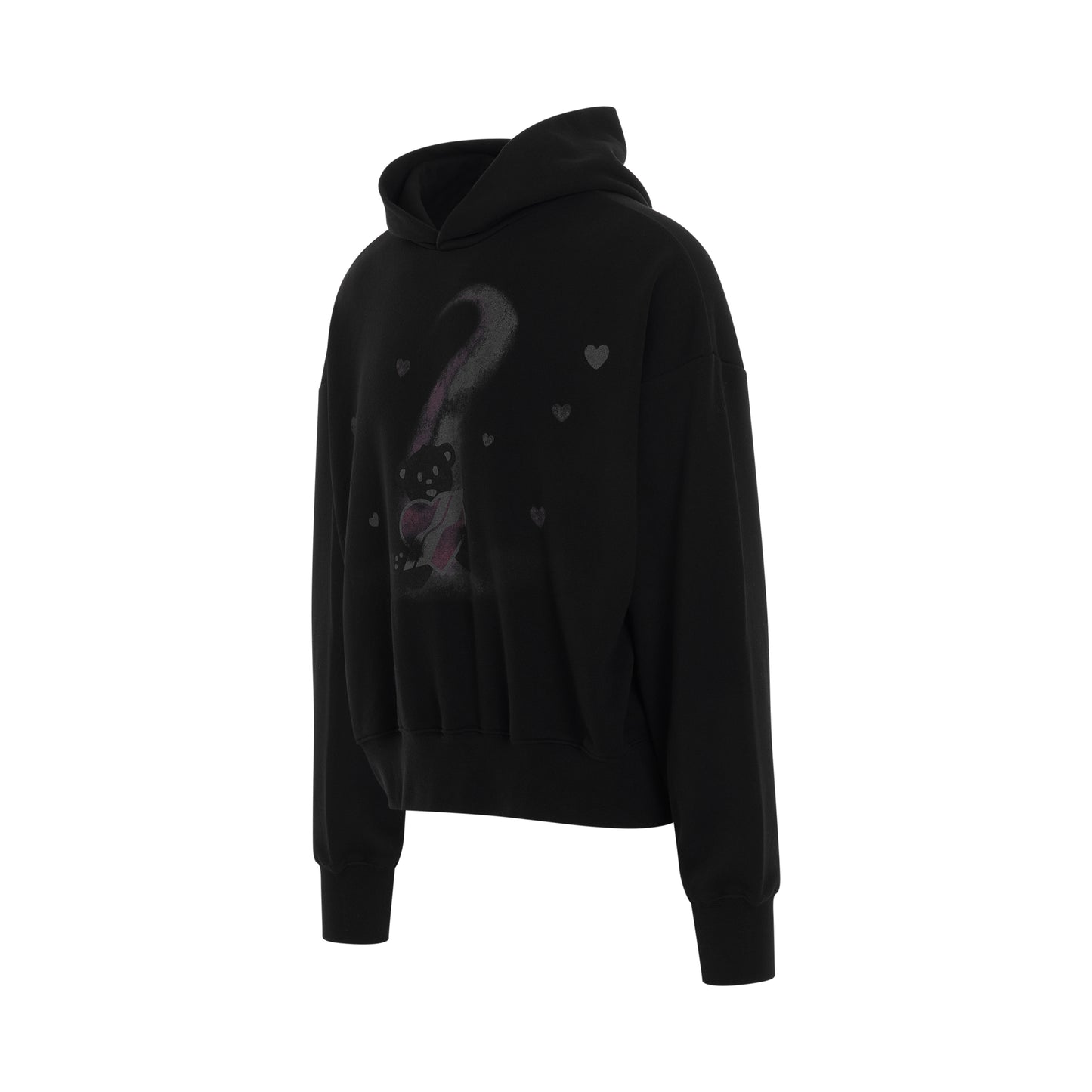 Teddy Bear Print Hoodie in Black