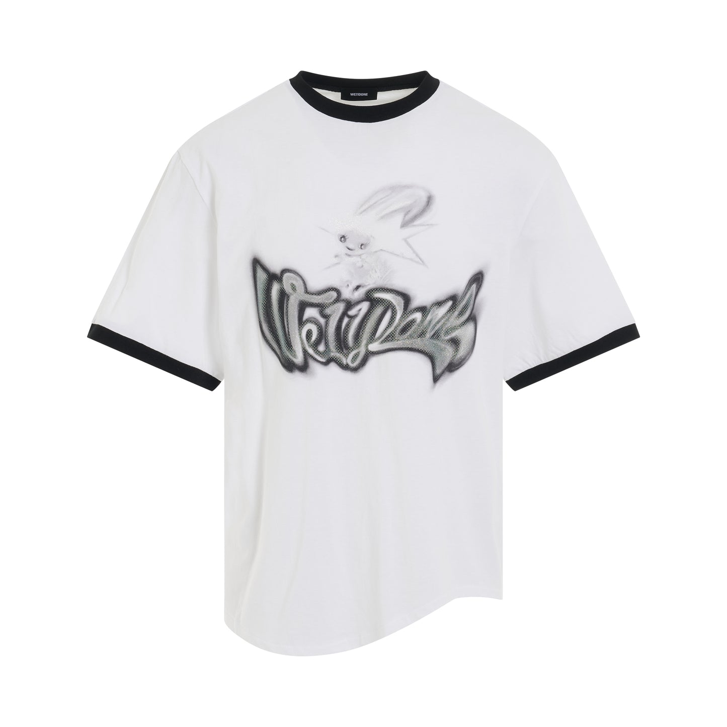 Logo Monster Print Ringer T-Shirt in Black