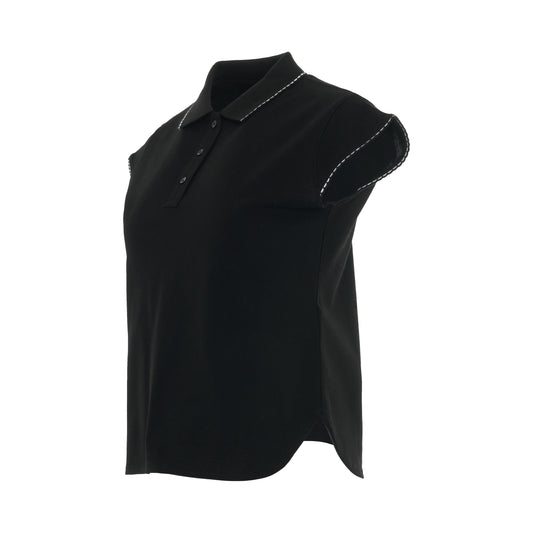 Lace Trimming Slim Fit Pique Top in Black