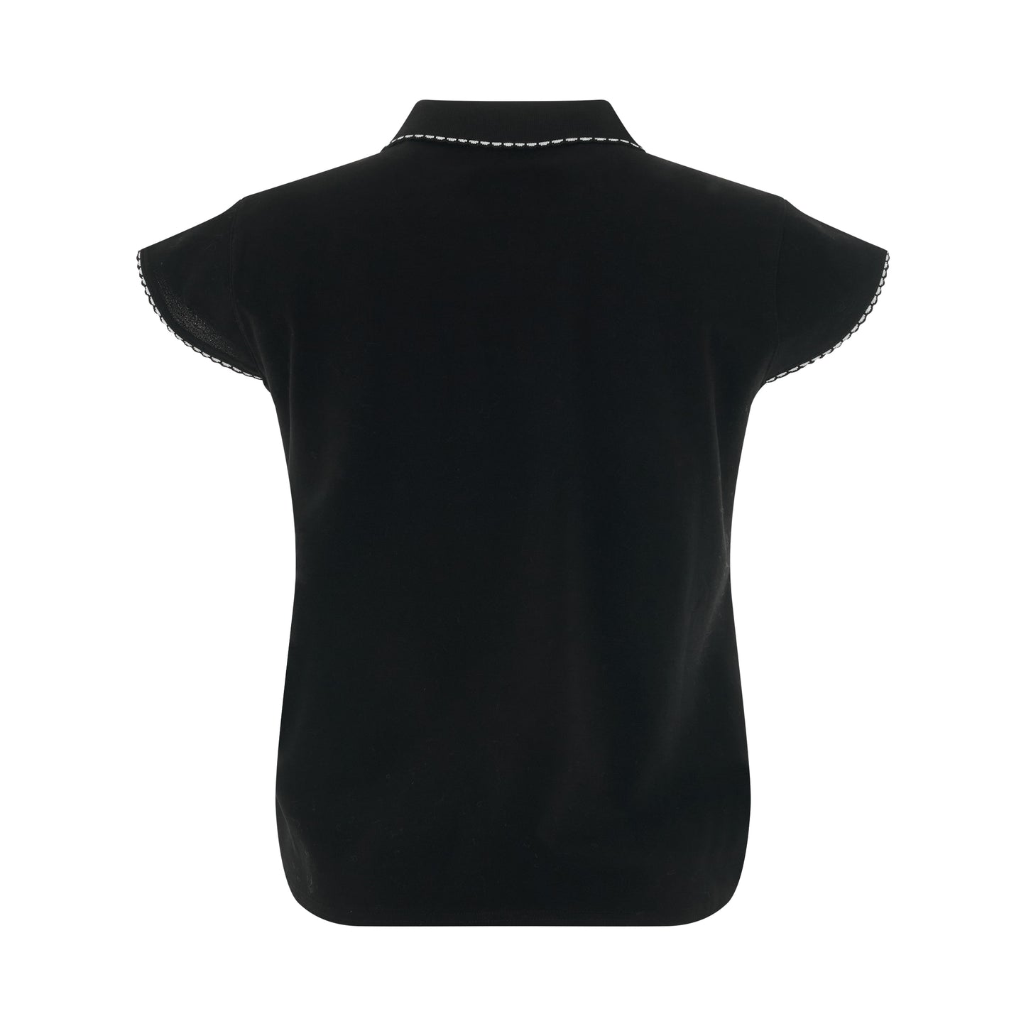 Lace Trimming Slim Fit Pique Top in Black