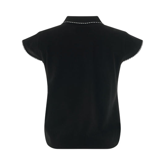 Lace Trimming Slim Fit Pique Top in Black