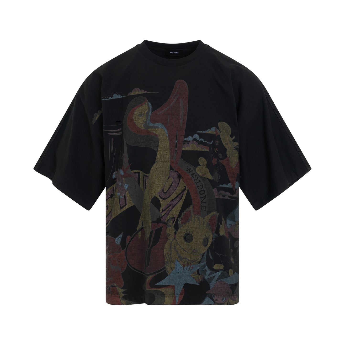 Washed New Monster Print T-Shirt in Black