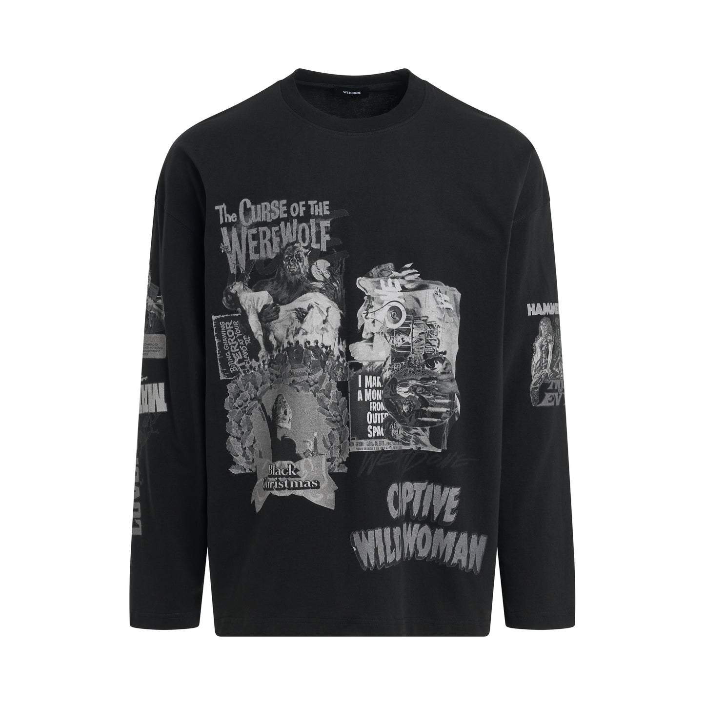 Horror Collage Long-Sleeved T-Shirt in Black