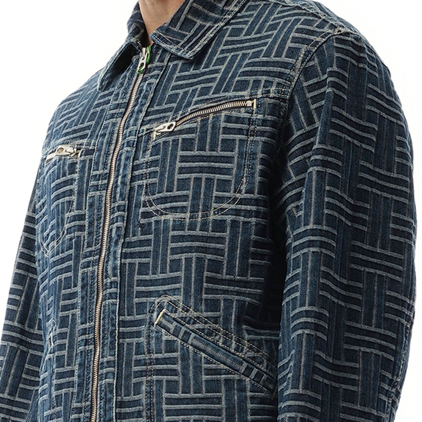 Weave Denim Trucker Jacket in Blue