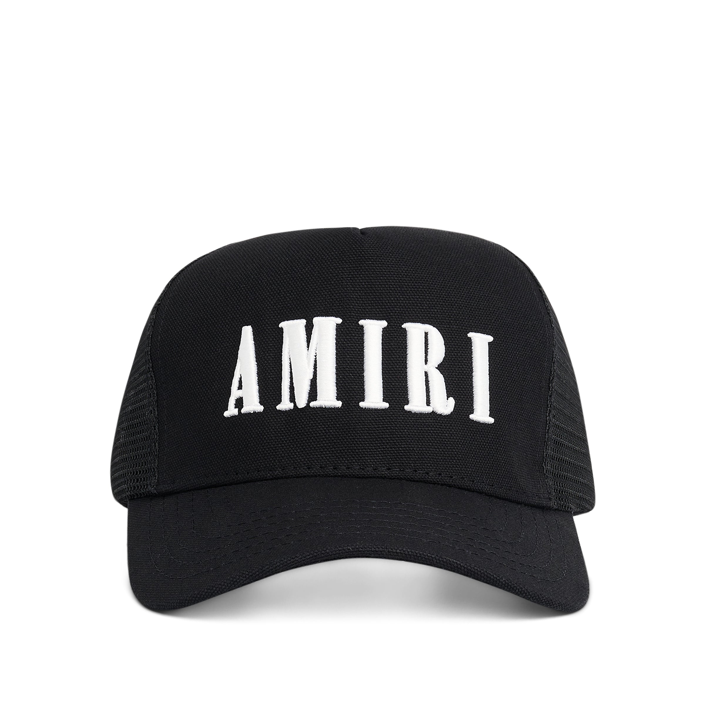 Amiri Core Logo Trucker Hat in Black/White