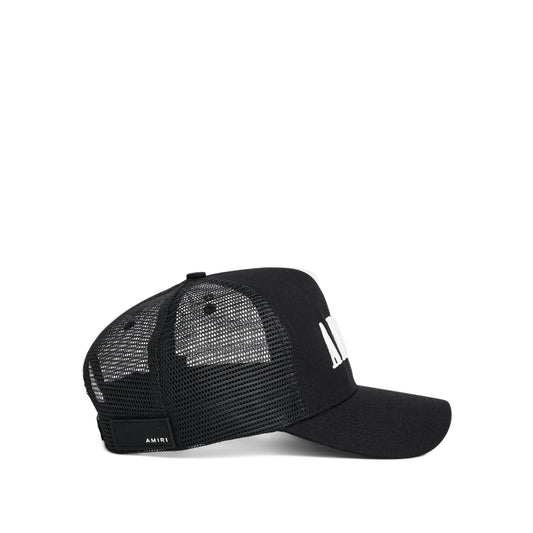 Amiri Core Logo Trucker Hat in Black/White