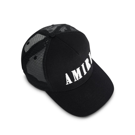 Amiri Core Logo Trucker Hat in Black/White