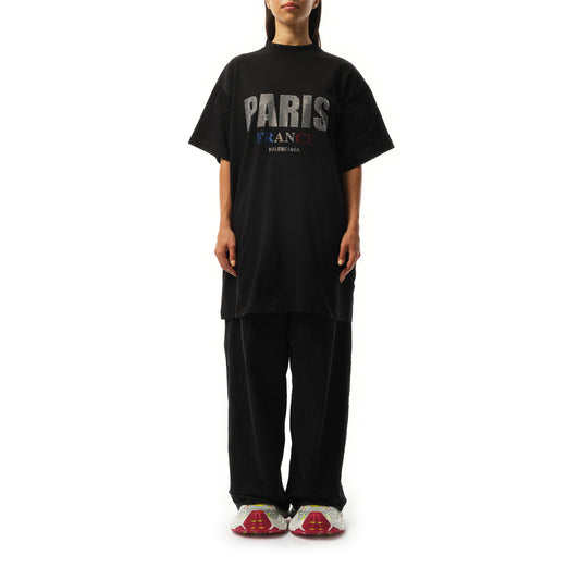 Paris Strass Oversized T-Shirt in Black