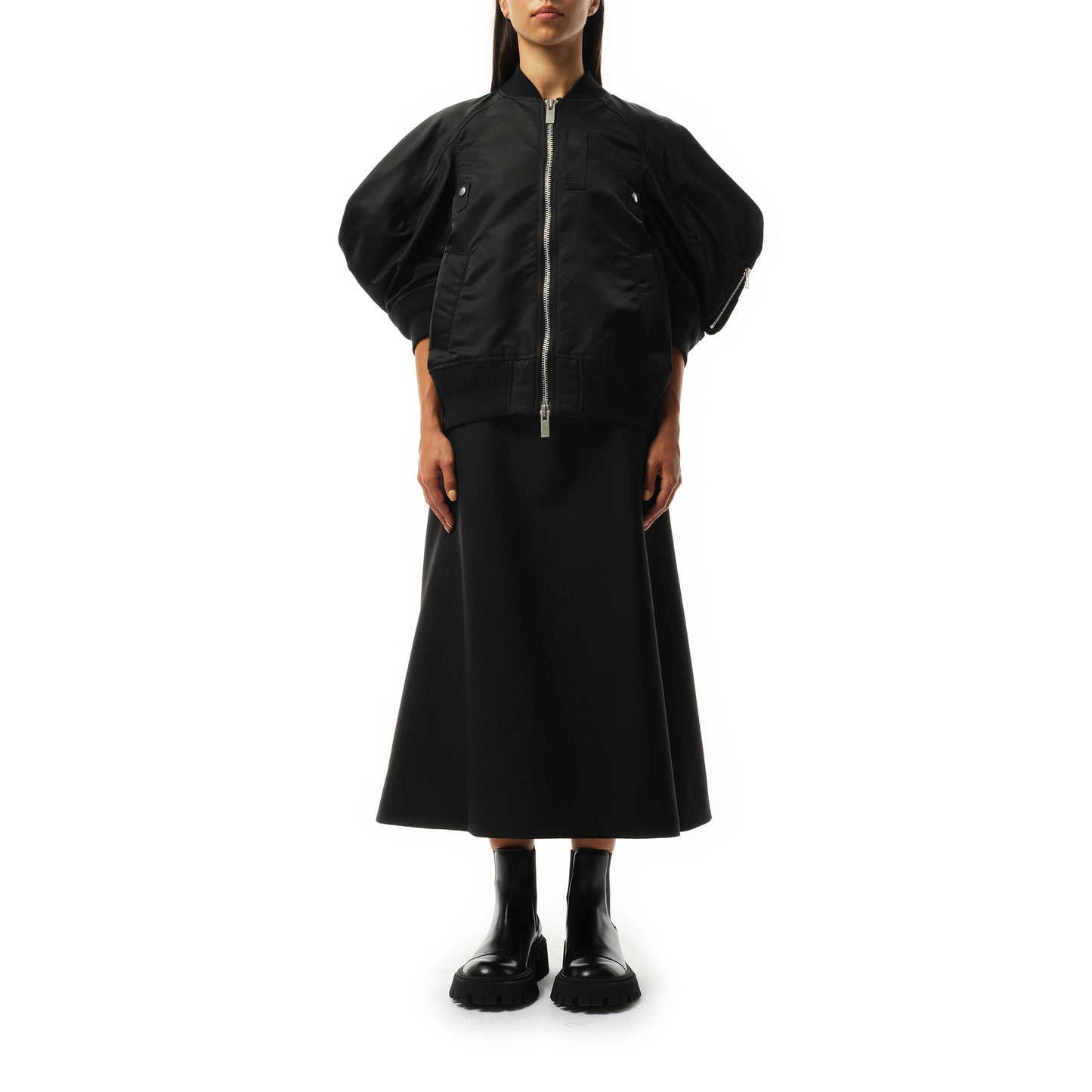 Nylon Twill Quarter Sleeve Blouson in Black