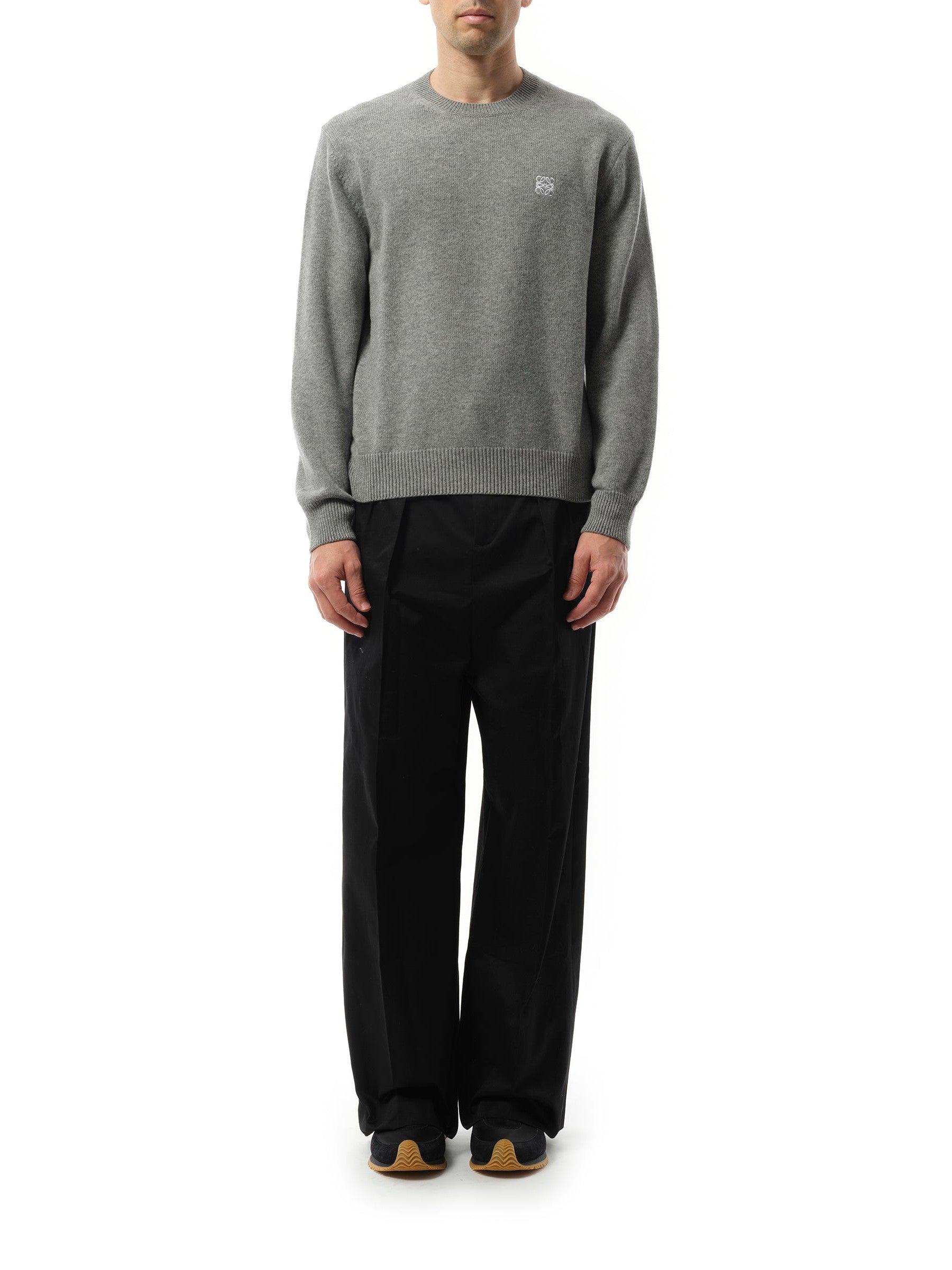 Loewe Anagram Embroidered Knit Sweater in Grey Melange