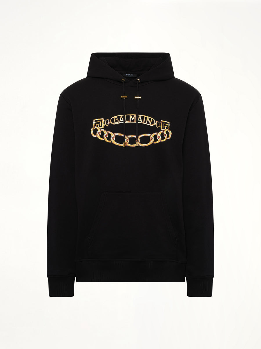 Balmain Chian Logo Hoodie in Black/Gold