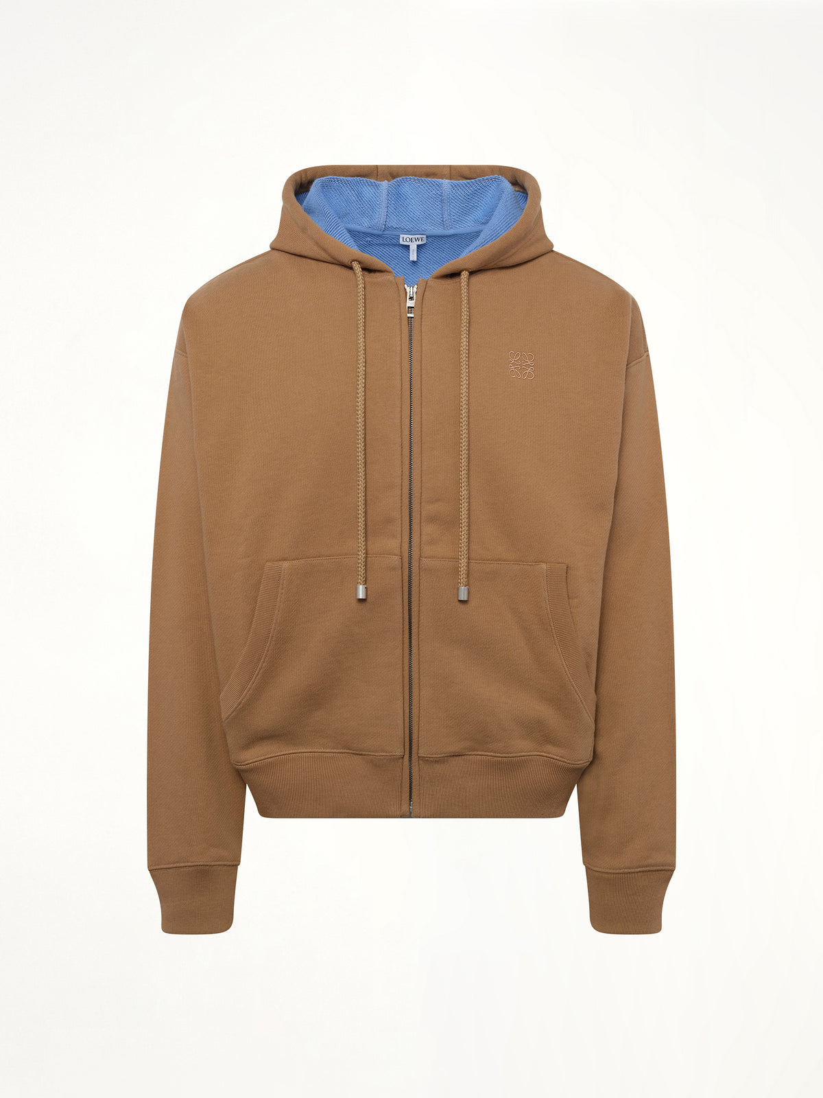 Zip-Up Hoodie in Beige/Blue