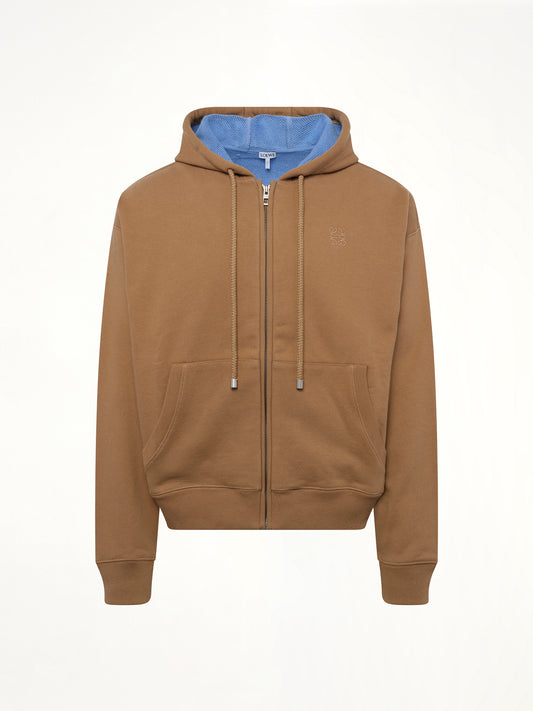 Zip-Up Hoodie in Beige/Blue