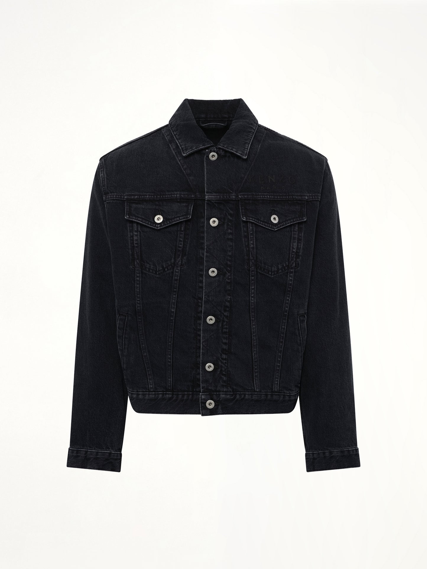 Boke Flower Trucker Jacket in Stone Bleached Black Denim