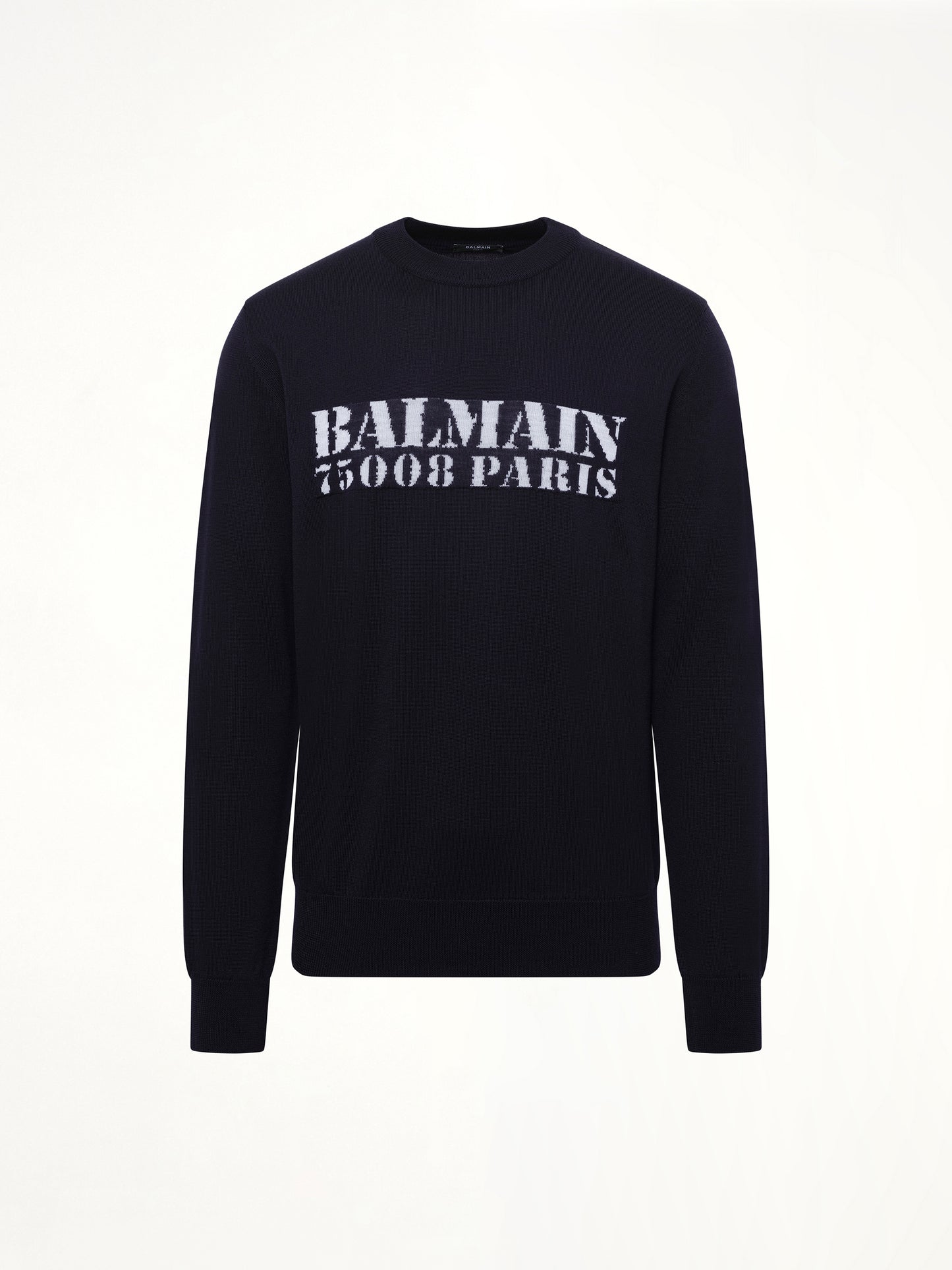 Balmain Big Stamp Knit Sweater in Navy/White