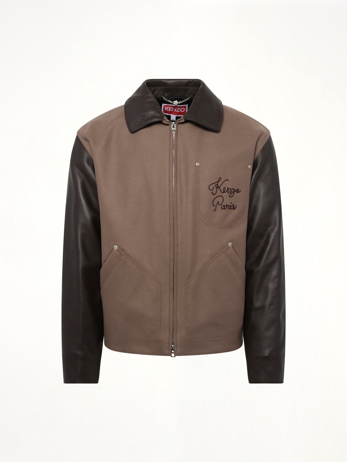 Kenzo Paris Chainstitch Leather Wool Blouson in Taupe