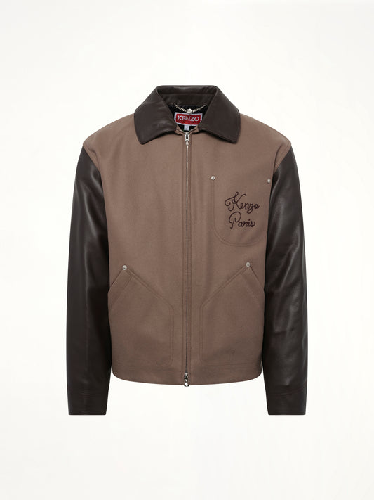Kenzo Paris Chainstitch Leather Wool Blouson in Taupe