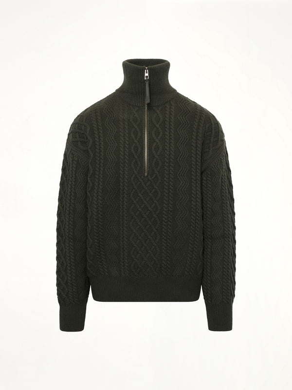 Zip Up Sweater in Khaki Green
