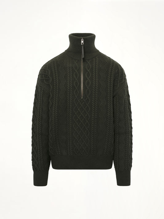 Zip Up Sweater in Khaki Green