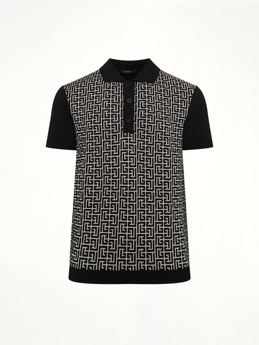 Mix Monogram Knit Polo in Ivory/Black