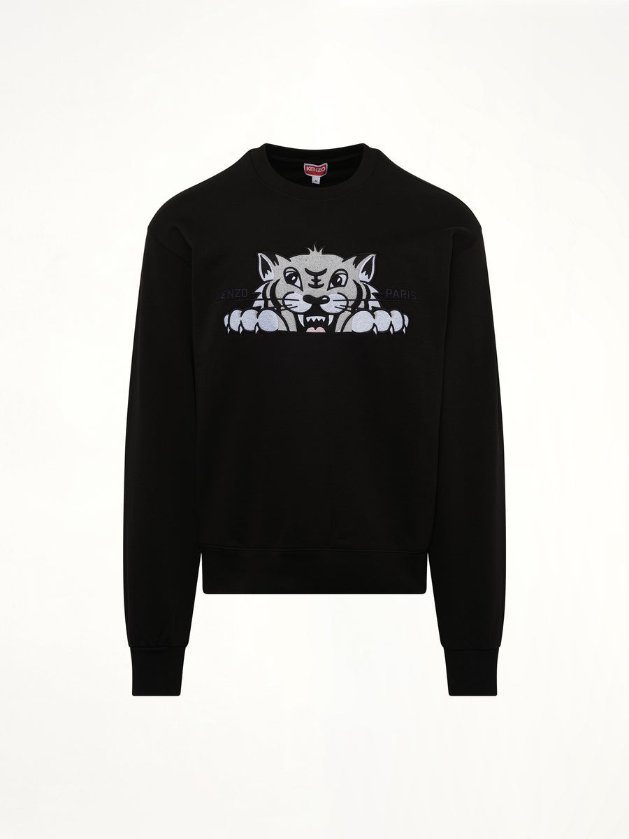 Kenzo Happy Tiger Embroidered Classic Sweatshirt in Black