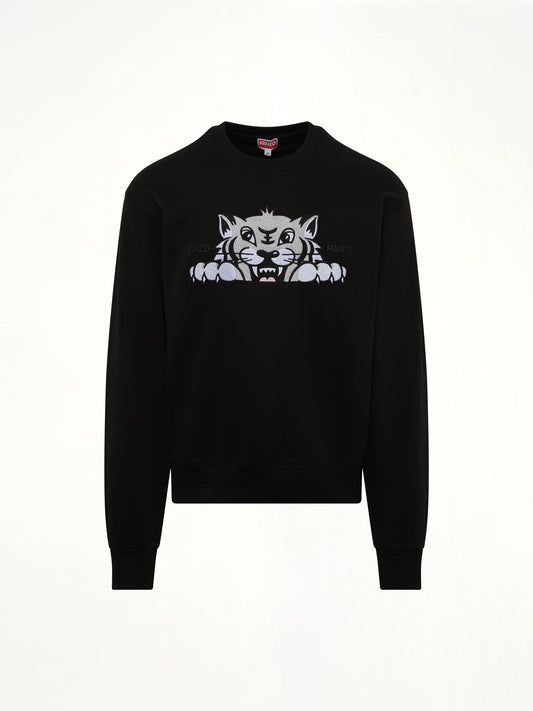 Kenzo Happy Tiger Embroidered Classic Sweatshirt in Black