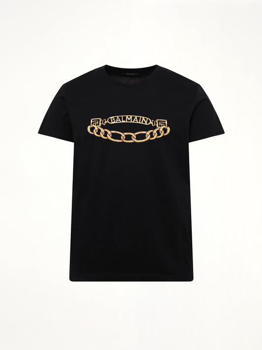 Balmain Chain Logo T-Shirt in Black/Gold