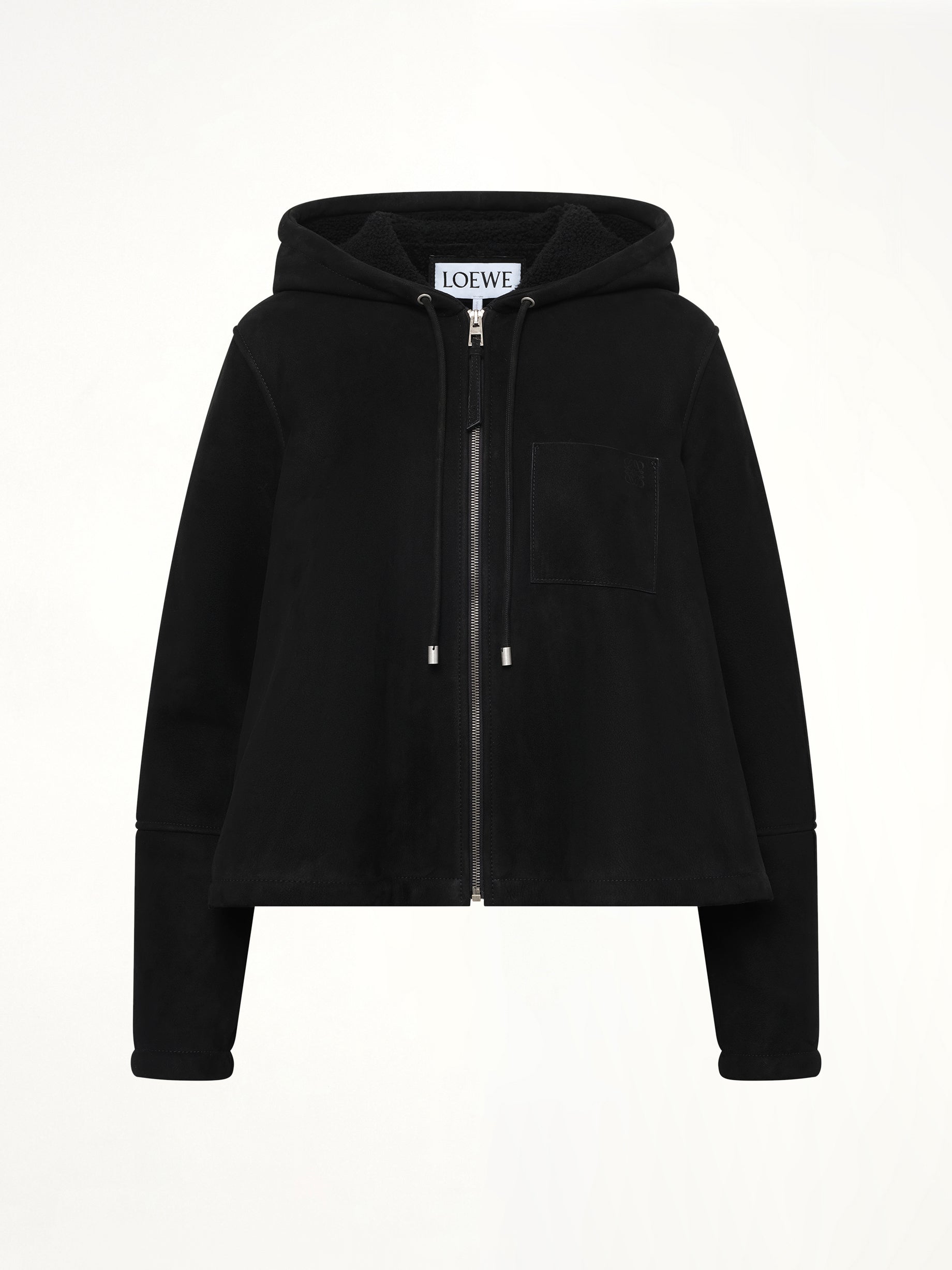 Hooded Shearling Jacket in Black