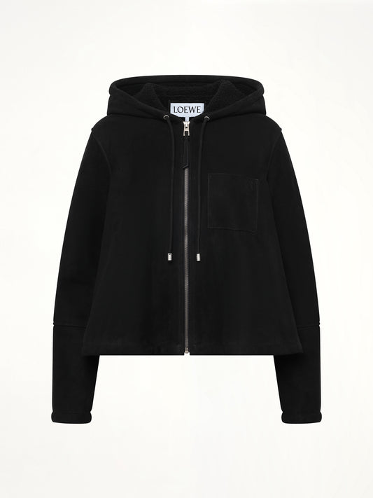 Hooded Shearling Jacket in Black