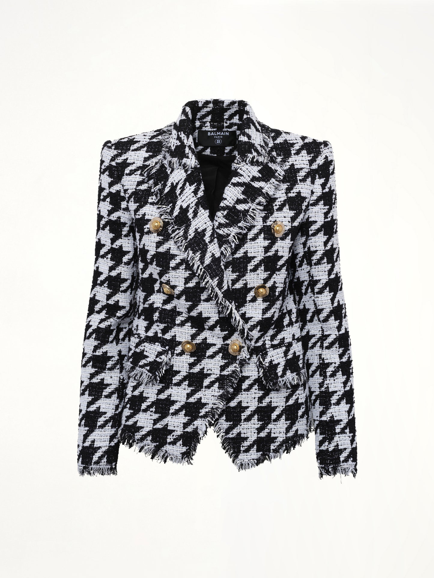 6 Buttons Fitted Tweed Jacket in White/Black