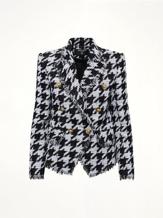 6 Buttons Fitted Tweed Jacket in White/Black