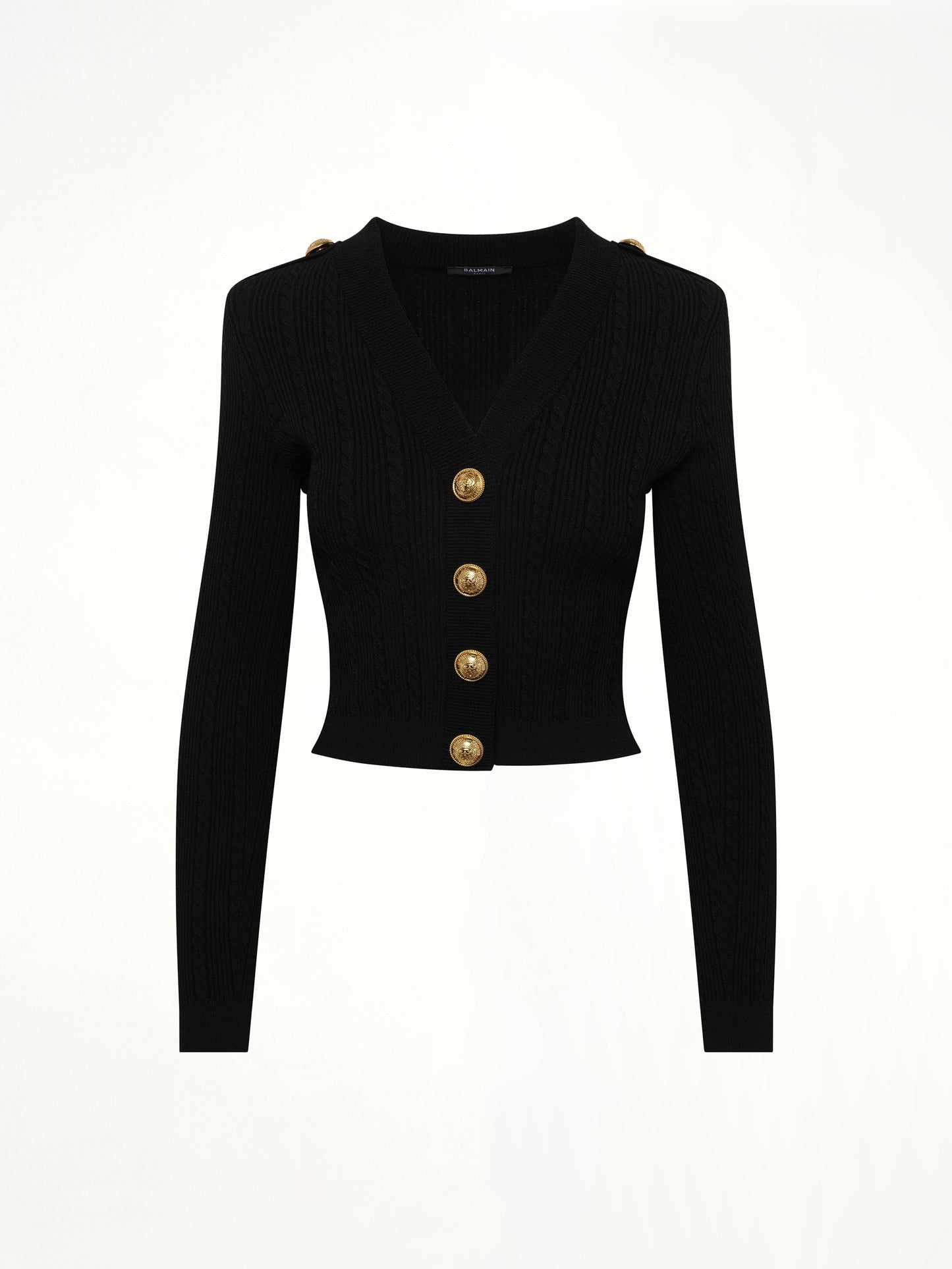LS Buttoned V-Neck Torsade Knit Cardigan in Black