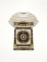 3 BTNS Foulard Print T-Shirt in White/Black/Gold