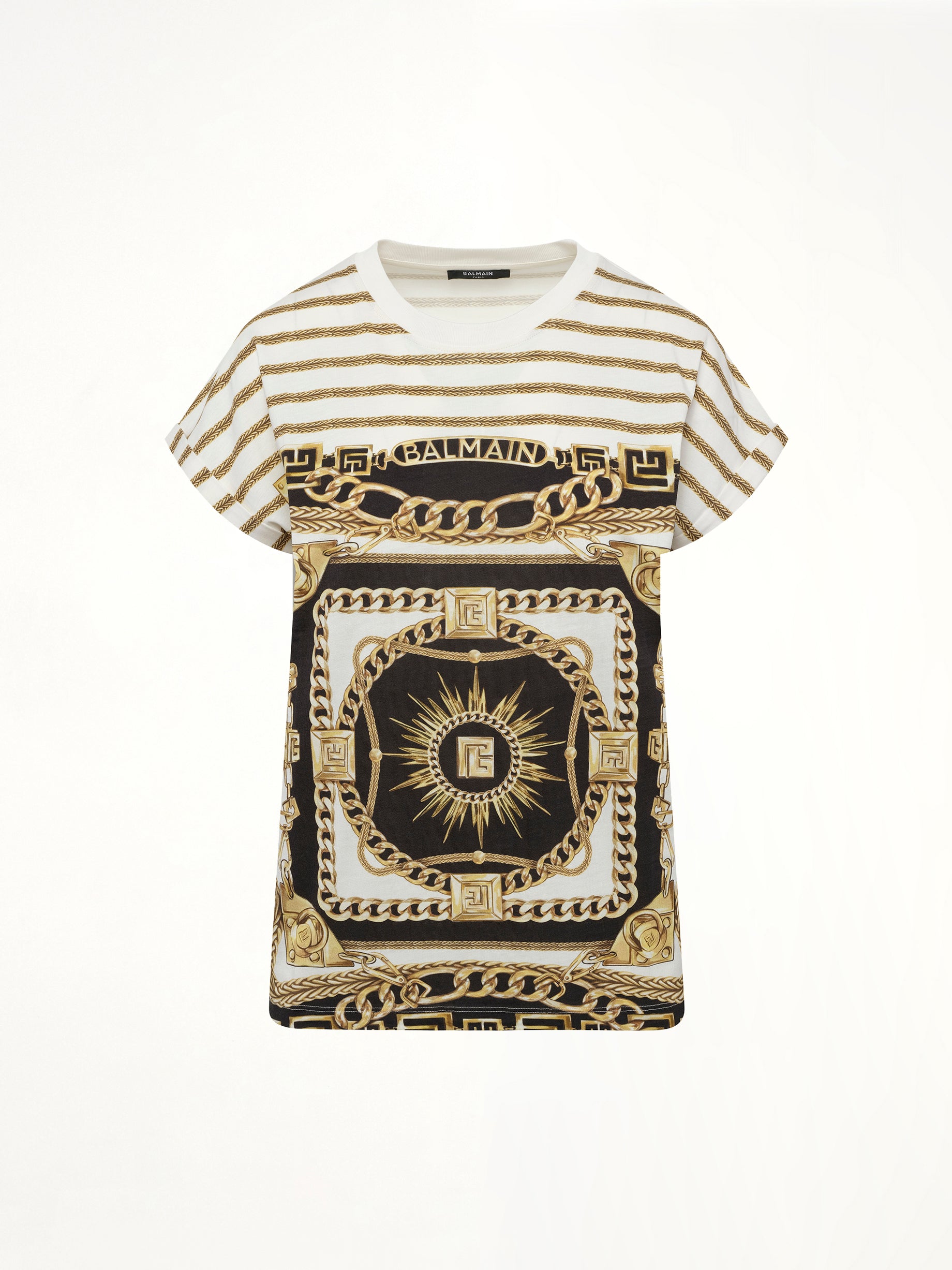 3 BTNS Foulard Print T-Shirt in White/Black/Gold