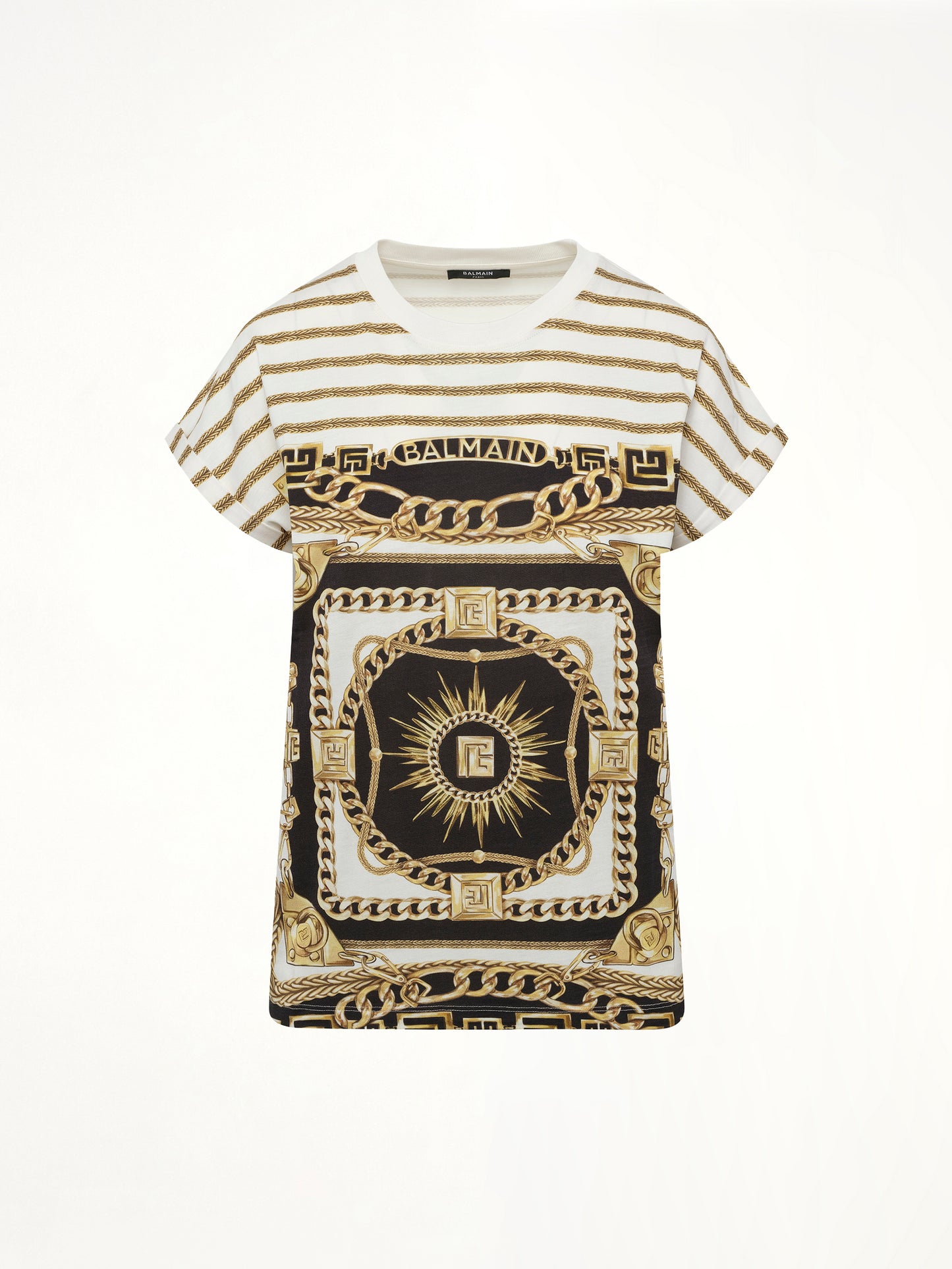 3 BTNS Foulard Print T-Shirt in White/Black/Gold
