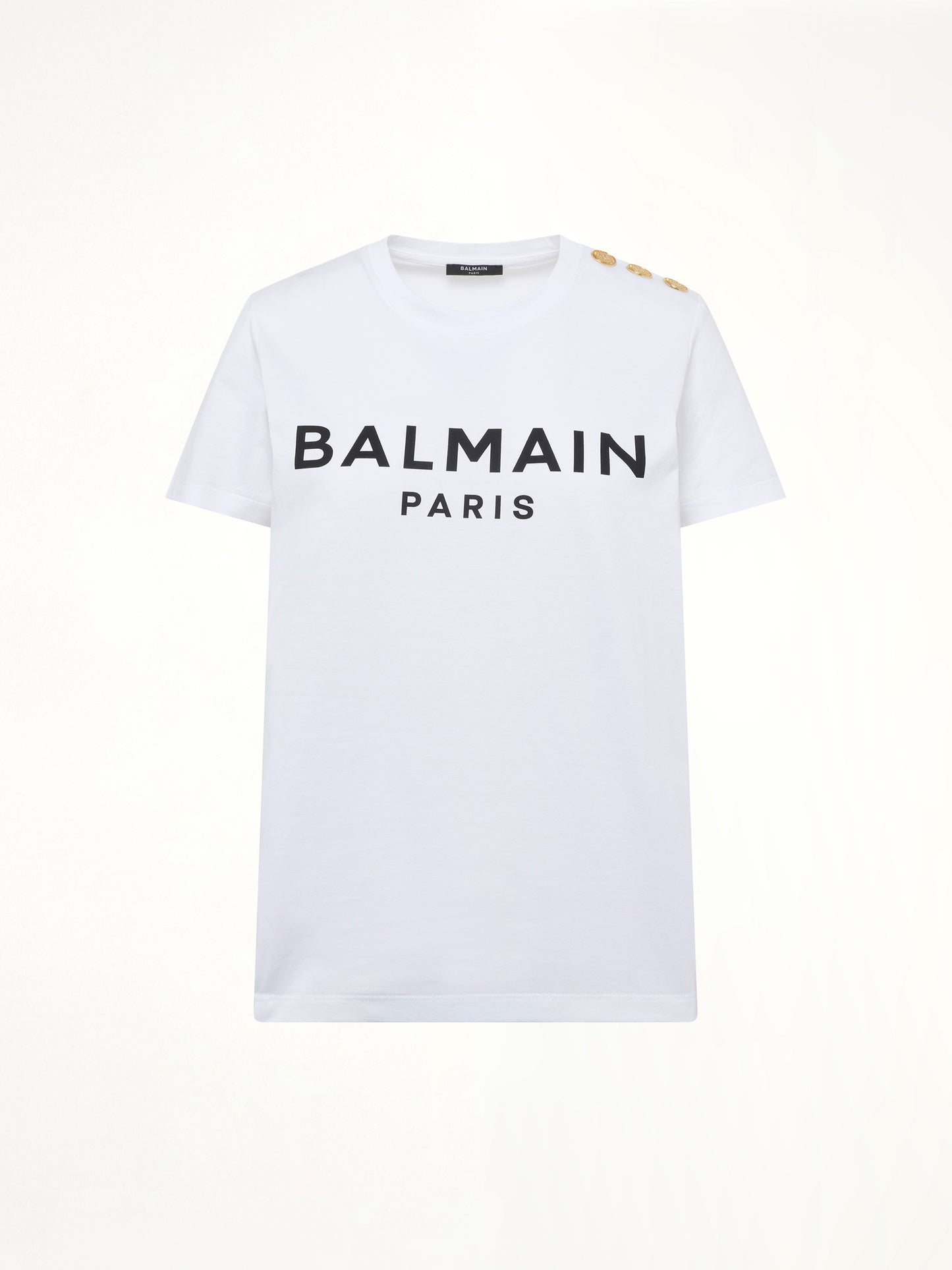 3 Button Printed Logo Classic Fit T-Shirt in White/Black