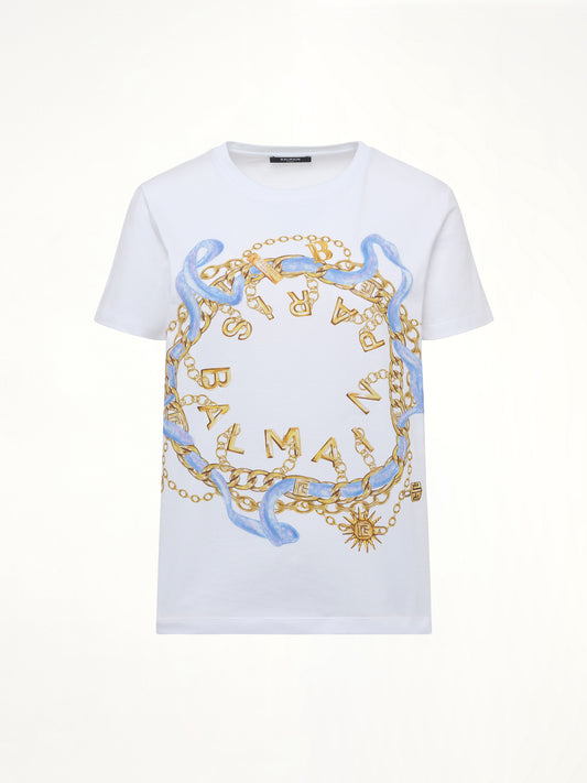 Balmain Paris Chain T-Shirt in White/Blue/Gold