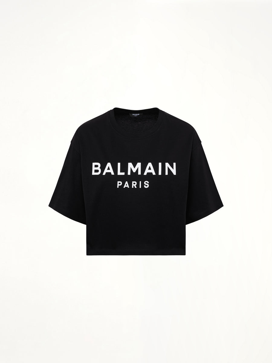 Cropped Print Logo Eco T-Shirt in Black
